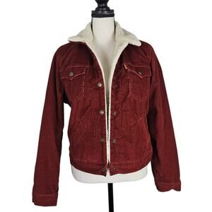 Levi's Sherpa Lined Corduroy Jacket Womens Medium Red Fall Winter 90s Y2K Casual